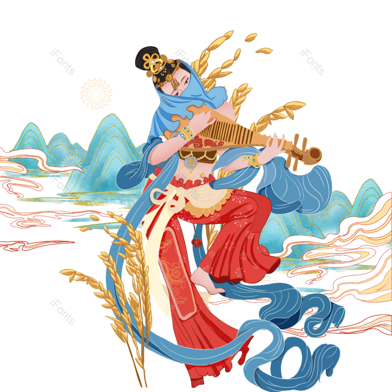 小满图片,少数民族元素,乐器PNG,麦穗免抠素材